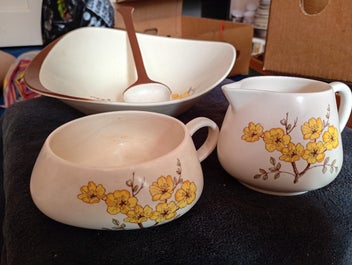 Listing 2 of 10 for Carlton Ware Art Deco "Mimosa" Hand Painted Soup Set
