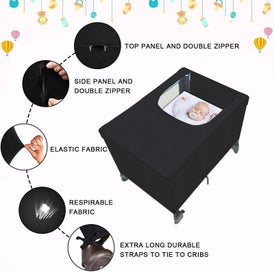Listing 11 of 12 for Blackout Crib Cover Travel Baby Bed Tent Cot Canopy Shade