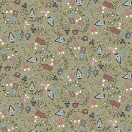 Listing 2 of 2 for Quilting Patchwork Sewing Fabric Fairy Garden Birdhouses Green 50x55cm FQ