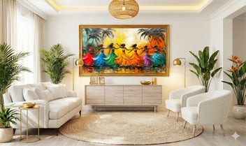 Listing 3 of 3 for Abstract wall art of Polynesian women performing a jubilant dance