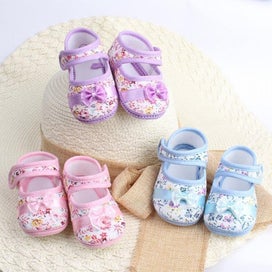 Listing 5 of 5 for Newborn Girl Shoes, Floral Bowknot Soft Soled Crib Shoes Non-Slip Infant Dres