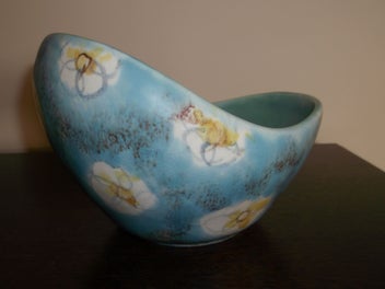 Listing 7 of 12 for Beswick Mid Century Flower vase bowl Turquoise interior 1950's