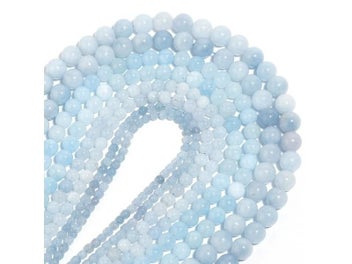Listing 5 of 10 for 1 Strand 4/6/8mm Natural Aquamarines Stone Beads Blue Round Gemstone Bead For