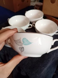 Listing 2 of 6 for 5 J & G Meakin Blue and Grey Leaf Soup Cups