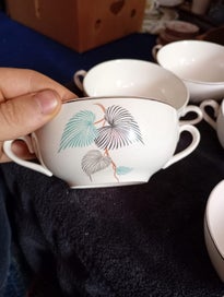 Listing 3 of 6 for 5 J & G Meakin Blue and Grey Leaf Soup Cups