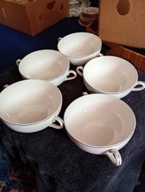 Listing 1 of 6 for 5 J & G Meakin Blue and Grey Leaf Soup Cups