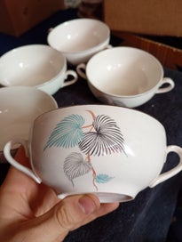 Listing 5 of 6 for 5 J & G Meakin Blue and Grey Leaf Soup Cups