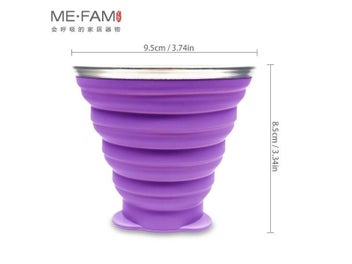 Listing 2 of 2 for ME.FAM 270ml Stainless Steel Silicone Folding Cup With Lanyard Lid