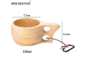 Listing 4 of 4 for Finland Kuksa Portable Coffee Mug With Rubber Wood Handle Cowhide Rope Hook