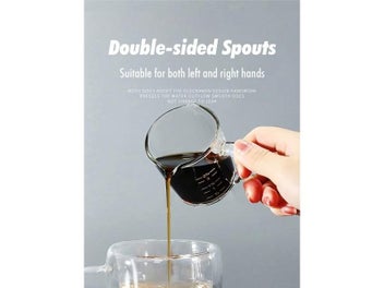 Listing 3 of 3 for 60/70/75ML Wooden Handle Glass Espresso Measuring Cup Double Spout Milk Coffee