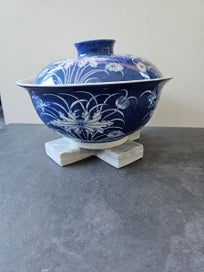 Listing 1 of 8 for Blue & White Porcelain Lidded Noodle/ Rice Serving Bowl with Floral Motif. Thai.