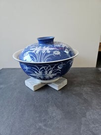 Listing 7 of 8 for Blue & White Porcelain Lidded Noodle/ Rice Serving Bowl with Floral Motif. Thai.