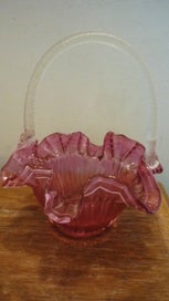Listing 3 of 6 for GORGEOUS CRANBERRY GLASS BASKET