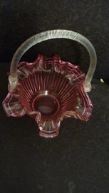 Listing 5 of 6 for GORGEOUS CRANBERRY GLASS BASKET