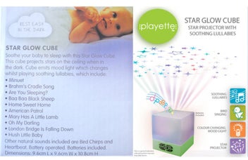 Listing 2 of 3 for Playette Baby Toddler 10.8cm Star Glow Cube Sleeping Lullaby w Auto-Off Timer