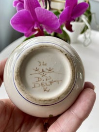 Listing 3 of 9 for Vintage Delft (De Delftse Pauw) Mini Vessel – Marked 34 DP DELFT K