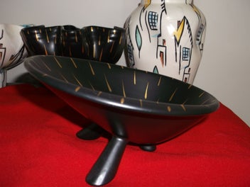 Listing 6 of 14 for Beswick Tripod Jetsons bowl Black Gold Rain 1950's
