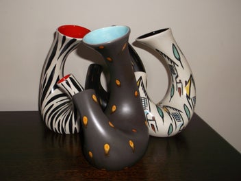 Listing 3 of 20 for Beswick Chocolate Turquoise twin twist neck 1950s Retro vase