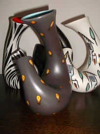 Listing 4 of 20 for Beswick Chocolate Turquoise twin twist neck 1950s Retro vase