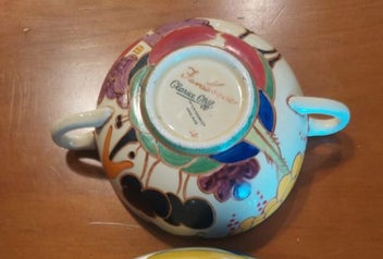 Listing 3 of 3 for Clarice Cliff Bizarre - Two handled bowl, geometric banded pattern, c.1930s