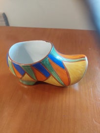Listing 2 of 3 for Clarice Cliff Bizarre - Slipper / Clogg form vessel, abstract pattern, c.1930s