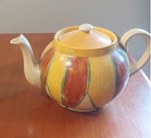 Listing 2 of 3 for Clarice Cliff Bizarre - Teapot, vertical banded pattern, c.1930s