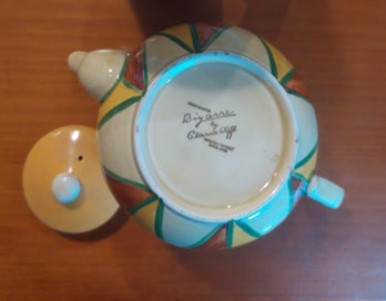 Listing 3 of 3 for Clarice Cliff Bizarre - Teapot, vertical banded pattern, c.1930s