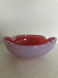 Listing 2 of 11 for Stunning large mid-century Murano bowl opalescent exterior & cranberry interior