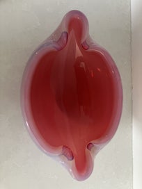 Listing 3 of 11 for Stunning large mid-century Murano bowl opalescent exterior & cranberry interior