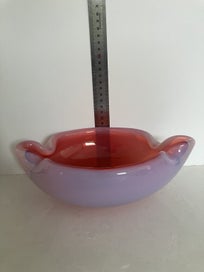 Listing 7 of 11 for Stunning large mid-century Murano bowl opalescent exterior & cranberry interior