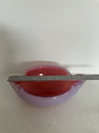 Listing 8 of 11 for Stunning large mid-century Murano bowl opalescent exterior & cranberry interior