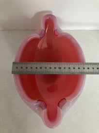 Listing 9 of 11 for Stunning large mid-century Murano bowl opalescent exterior & cranberry interior