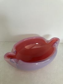 Listing 10 of 11 for Stunning large mid-century Murano bowl opalescent exterior & cranberry interior