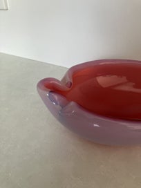Listing 11 of 11 for Stunning large mid-century Murano bowl opalescent exterior & cranberry interior
