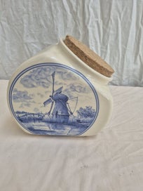 Listing 2 of 4 for Vintage Delft Style Ceramic Jar - Blue & White Windmill Motif