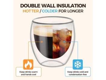 Listing 4 of 10 for Double-Wall Insulated Clear Glass Cups For Tea Coffee Latte Etc