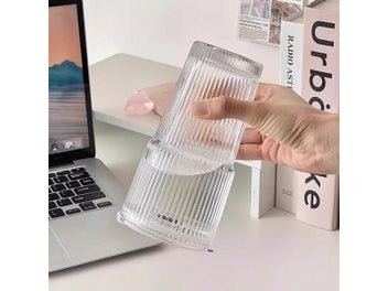 Listing 6 of 9 for Large Capacity Striped Glass Coffee Cup With Lid And Straw