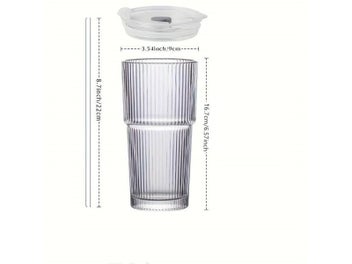 Listing 7 of 9 for Large Capacity Striped Glass Coffee Cup With Lid And Straw