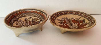 Listing 2 of 5 for Two Vintage Tonala Mexican Footed Pottery Bowls