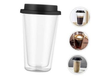 Listing 4 of 10 for 12 OZ Double Walled Insulated Reusable Glass Coffee Mugs With Lids