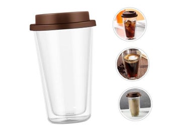 Listing 1 of 10 for 12 OZ Double Walled Insulated Reusable Glass Coffee Mugs With Lids