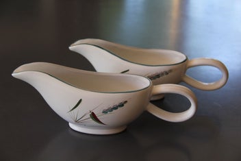 Listing 1 of 10 for Vintage Denby Greenwheat Long Shape Sauce Boat X 2
