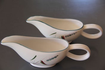 Listing 3 of 10 for Vintage Denby Greenwheat Long Shape Sauce Boat X 2