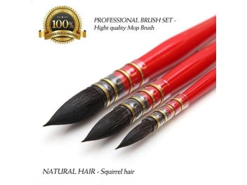 Listing 3 of 9 for 3 Round Squirrel Hair Watercolor Brush Set For Art Painting