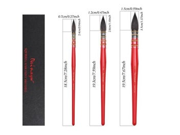 Listing 4 of 9 for 3 Round Squirrel Hair Watercolor Brush Set For Art Painting