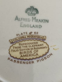Listing 8 of 12 for Alfred Meakin c. 1940s display/cake plate Passenger Pigeon - Audubon illus