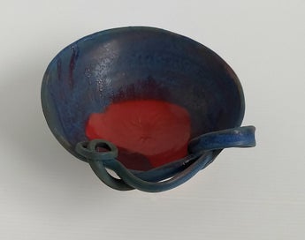 Listing 6 of 9 for Raku Pottery Dish - Dark Blues with Red