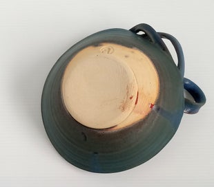 Listing 9 of 9 for Raku Pottery Dish - Dark Blues with Red