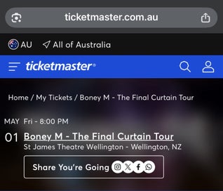 Listing 2 of 4 for Boney M Tickets - Wgtn 1st May / 2 Tickets