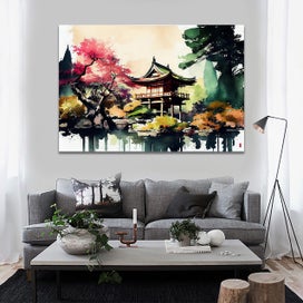 Listing 3 of 4 for Framed $1 RESERVE 1 Panel Canvas Art Print - Japanese Art